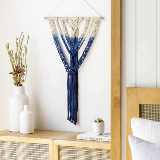 Dancalan Cream & Blue Macrame Wall Art - Clearance