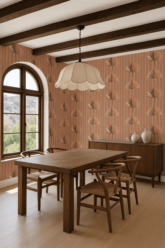 Stripey Palm Wallpaper, terra cotta