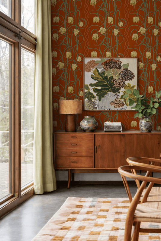 Campanas Wallpaper, rust and yellow