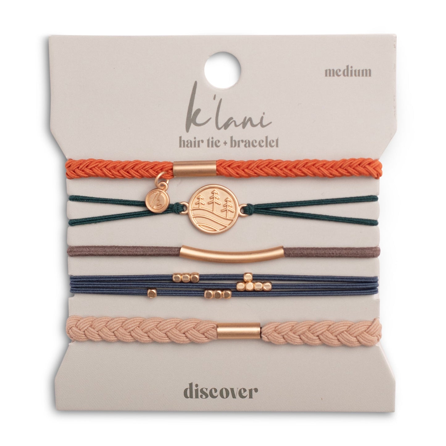 "Discover" Gold Pine Tree Charm Hair Tie Bracelets