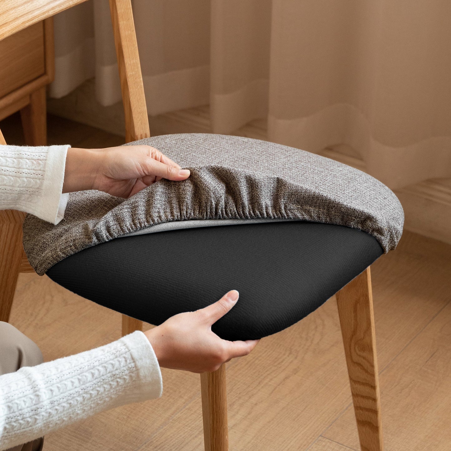 (Set of 2 pcs) Dining Chair Wooden FAS Grade Oak Natural Wood Made in North America 100% Dirt-free Wood Chair Solid Chair Table Chair Wooden Living Room Chair Simple And Natural 47.5 * 55.5 * 78cm