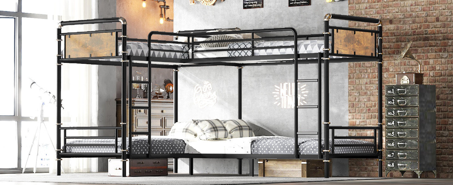 Quad Bunk Bed for 4 Kids, Heavy Duty Metal Twin Bunk Bed Frame, Detachable Triple Bunk Bed, Can Be Divided Into 3 Twin Beds, Black (Old SKU W2580S00015)