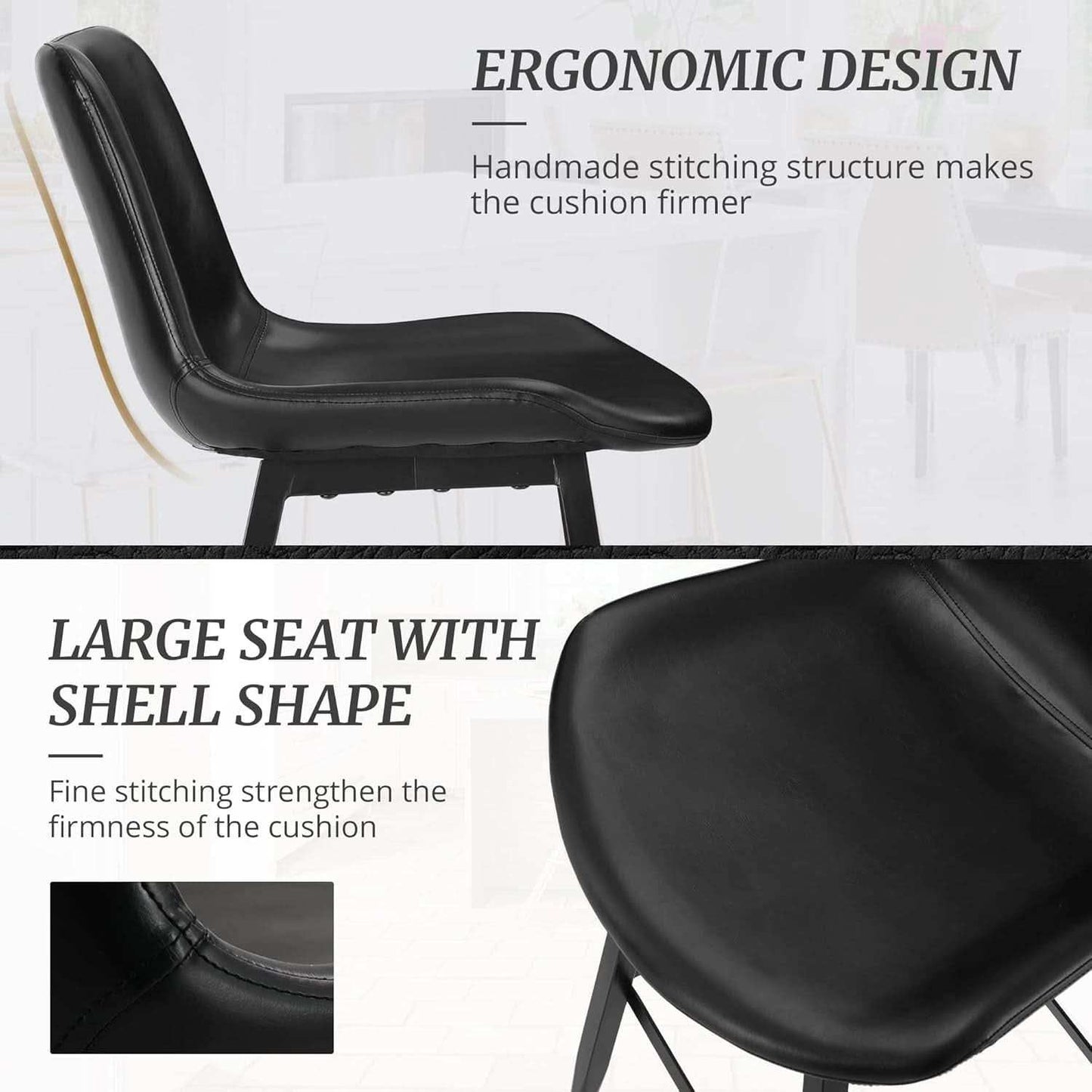 24 Inch Modern Bucket Bar Stool Set Of 3 With Back And Footrest In Faux Leather Black