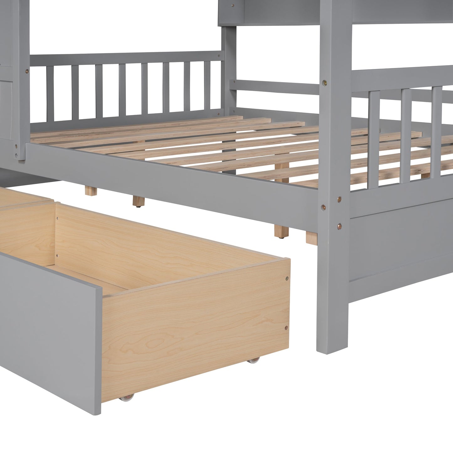 Wooden Full Size House Bed with 2 Drawers,Kids Bed with Storage Shelf, Gray(Old SKU: HL000052AAE)