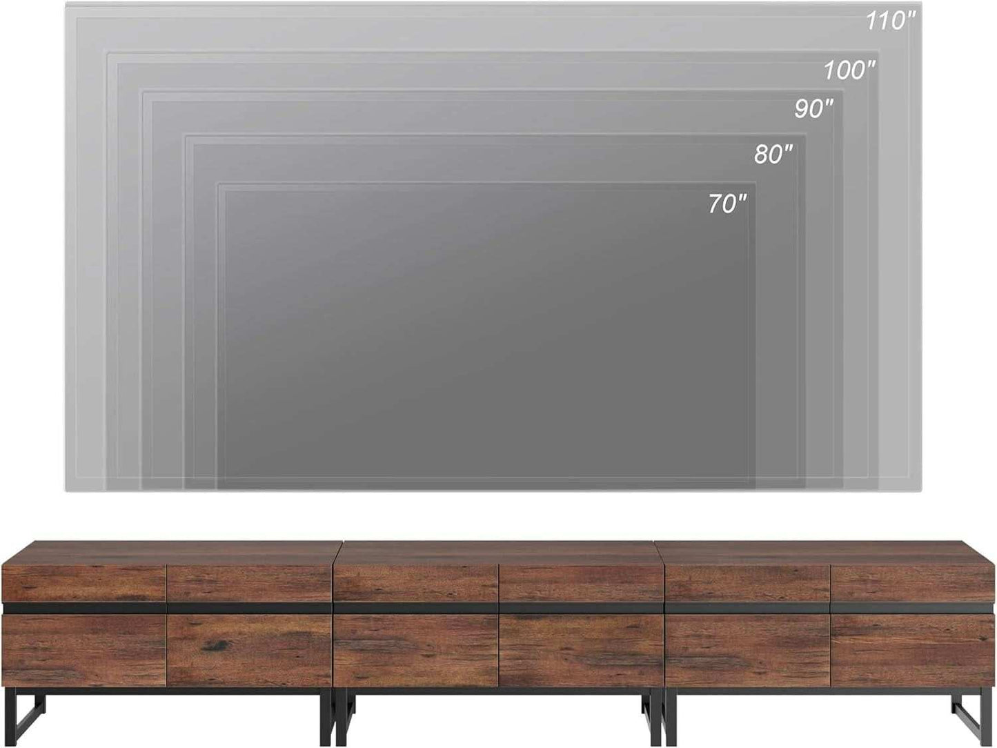 3 In 1 Modern TV Stand For TVs Up To 110 Inches With Storage Cabinets And Metal Base Walnut Brown