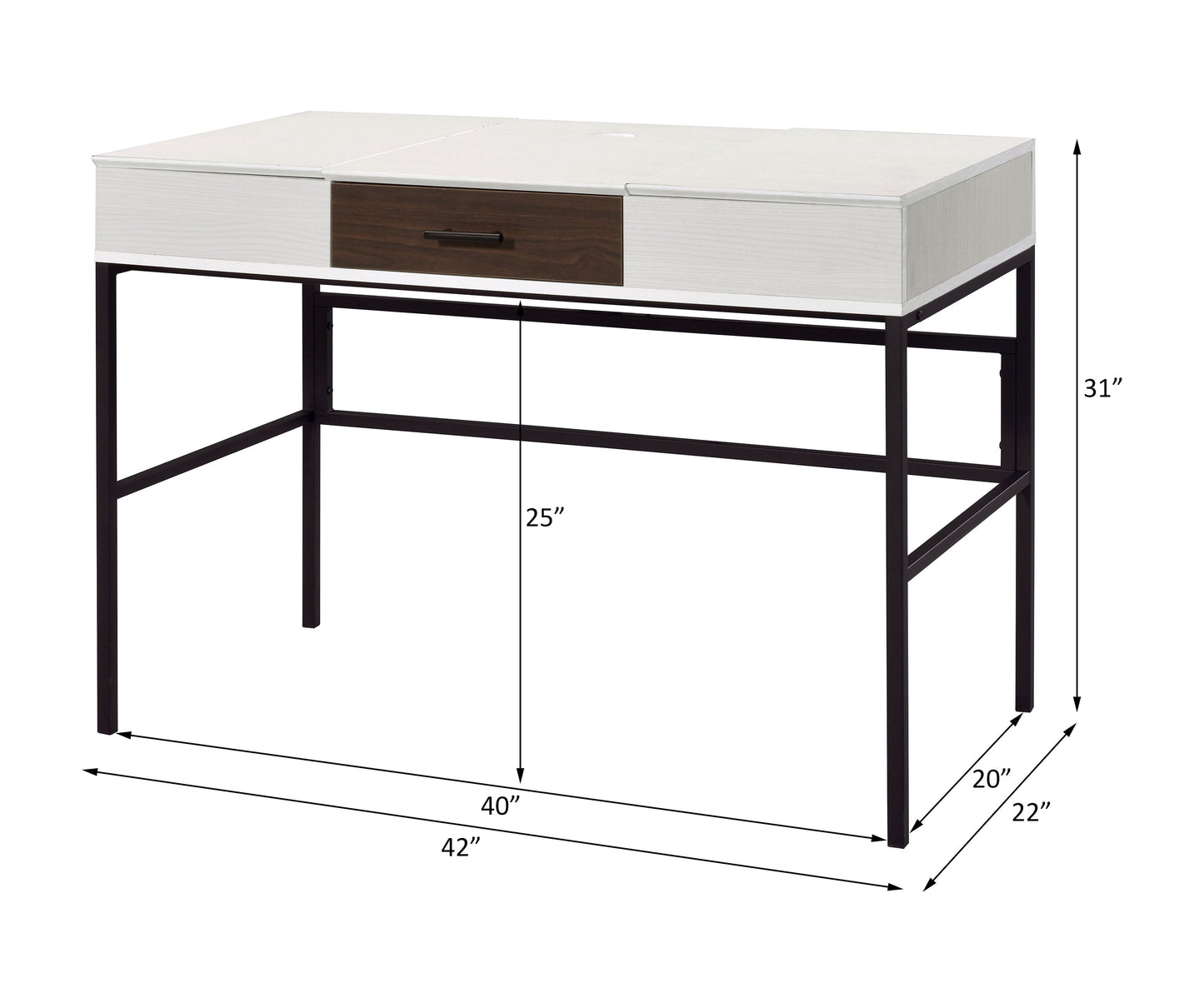 Natural and Black Writing Desk with USB Port