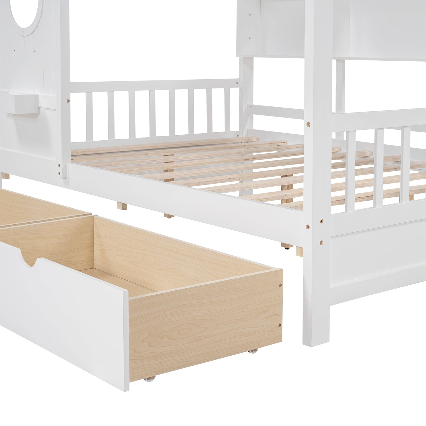 Wooden Full Size House Bed with 2 Drawers,Kids Bed with Storage Shelf, White(Old SKU: HL000052AAK)