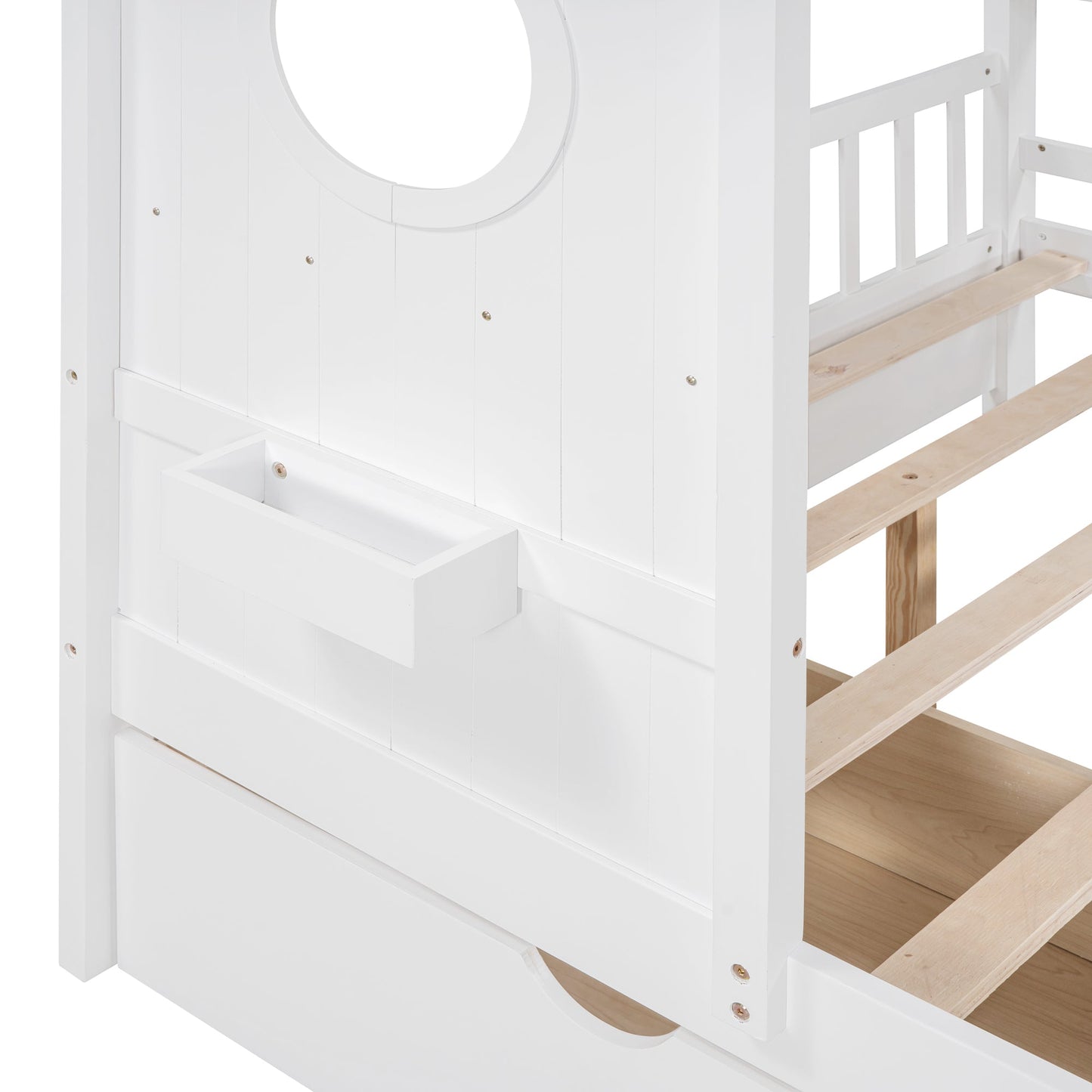 Wooden Full Size House Bed with 2 Drawers,Kids Bed with Storage Shelf, White(Old SKU: HL000052AAK)