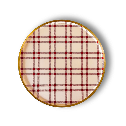 Red Plaid Christmas Paper Plates, Farmhouse (8 Pack)