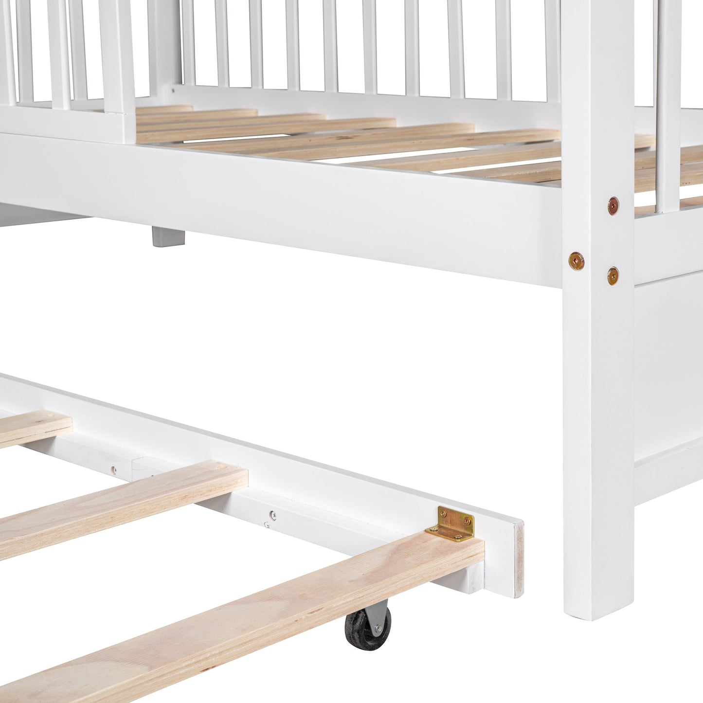 Wooden Twin Size House Bed with Trundle,Kids Bed with Shelf, White(Old SKU:WF301682AAK)