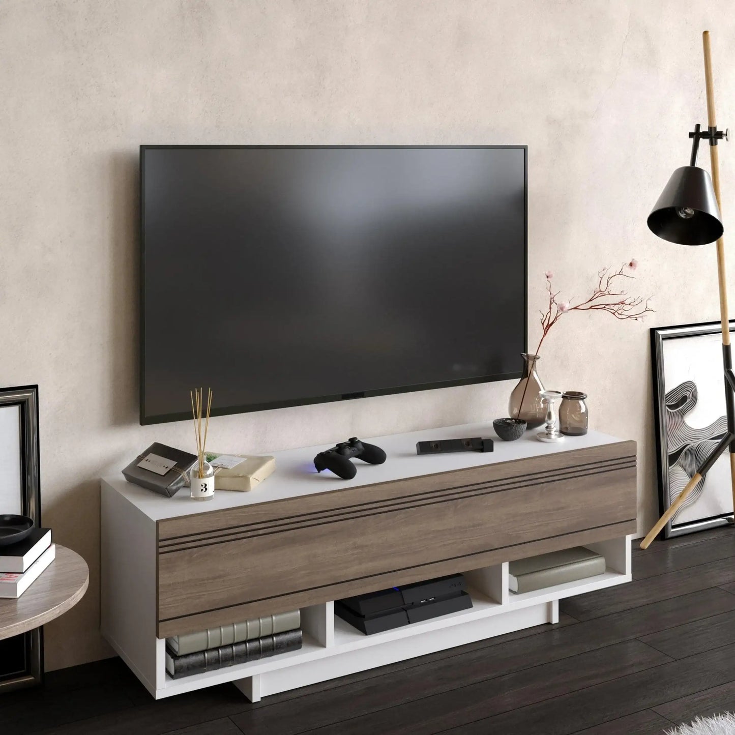 Celestia 47" TV Stand and Media Console with Cabinets and Open Shelves