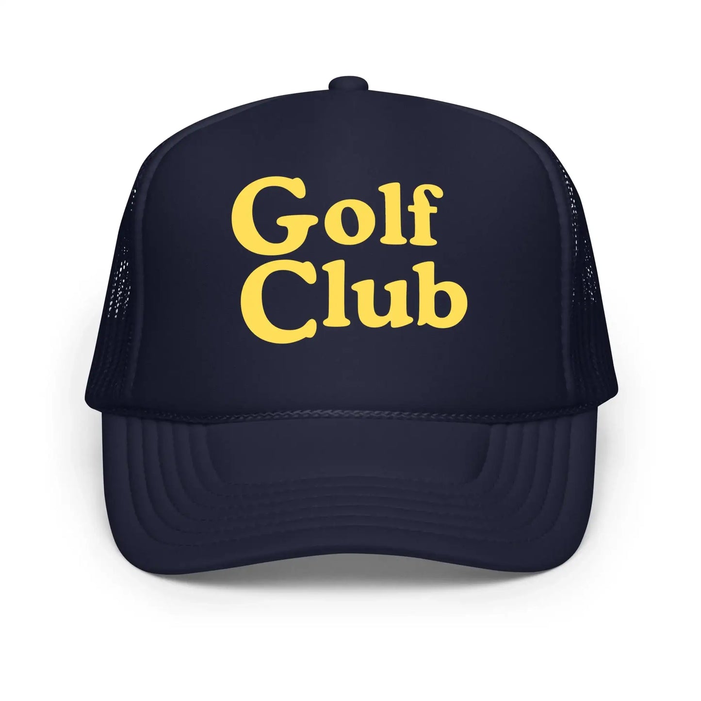 Golf Club Trucker Hat – Foam Mesh Hat with Golden Yellow Print