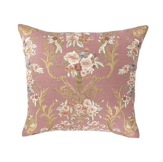 Fontainebleau Embroidered Linen Throw Pillow Cover 18 X 18