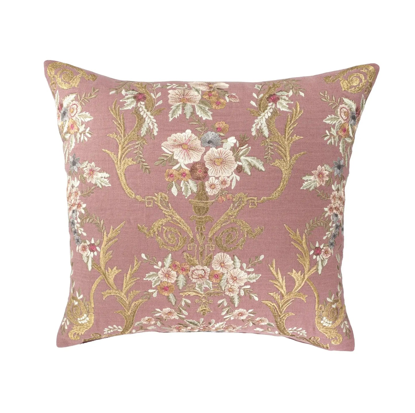 Fontainebleau Embroidered Linen Throw Pillow Cover 18 X 18