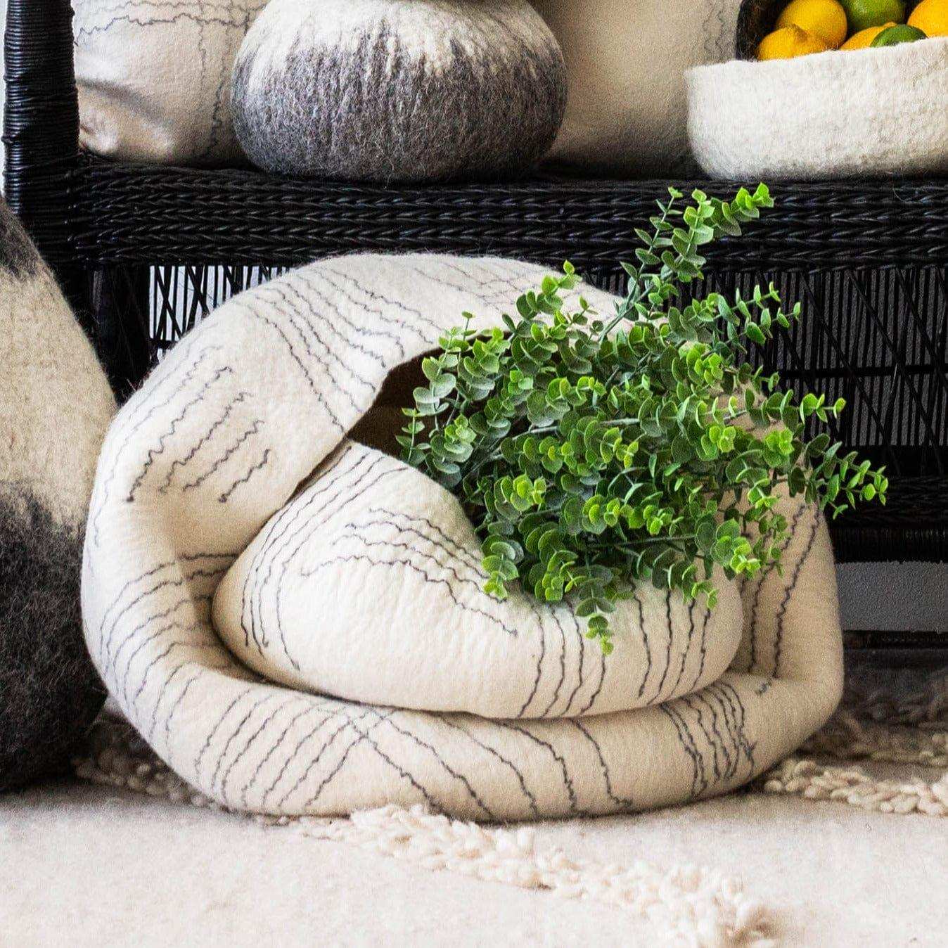 White Ghana Wool Linear Basket