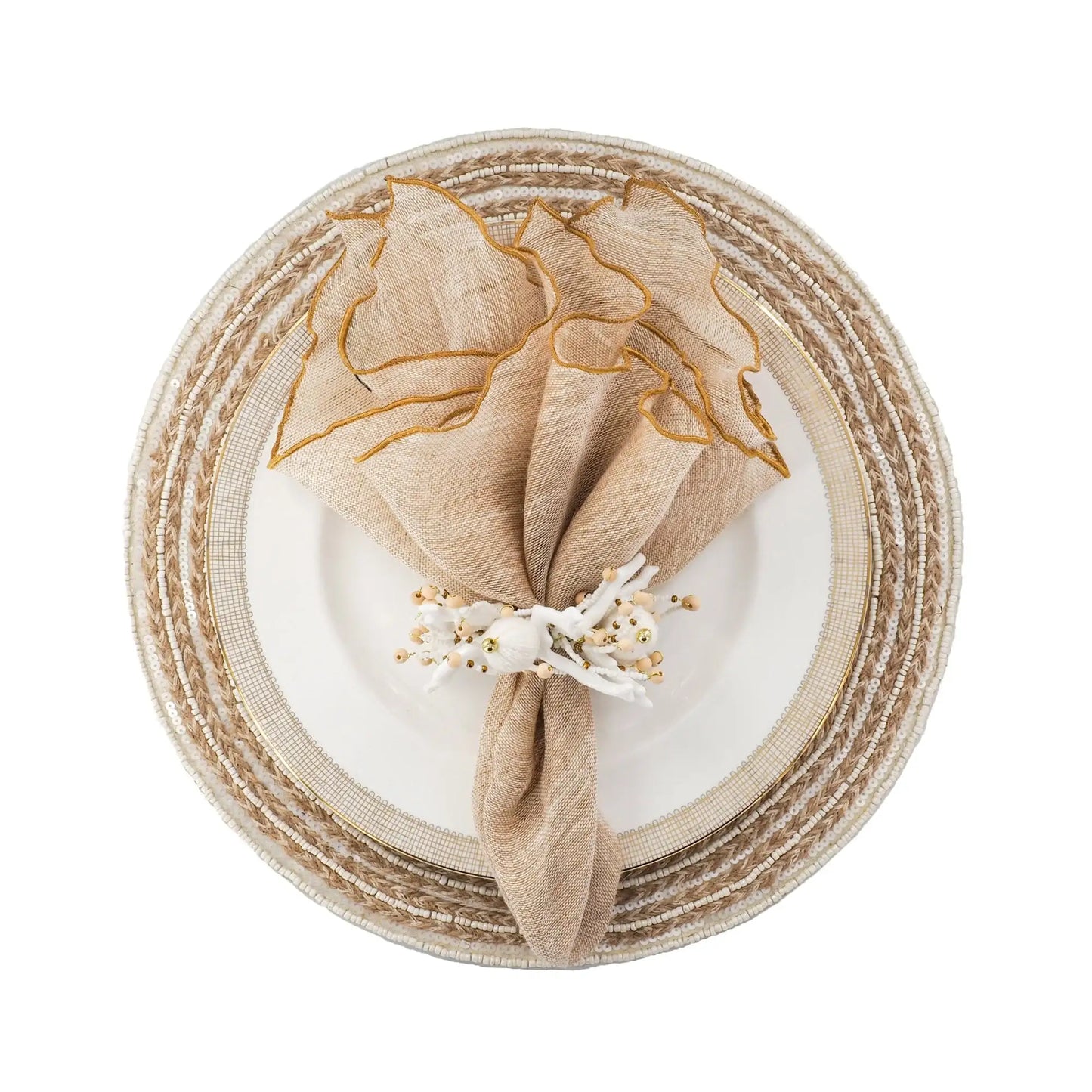 Gold Linen Napkins With Gold Ruffled Edges, Set of 4