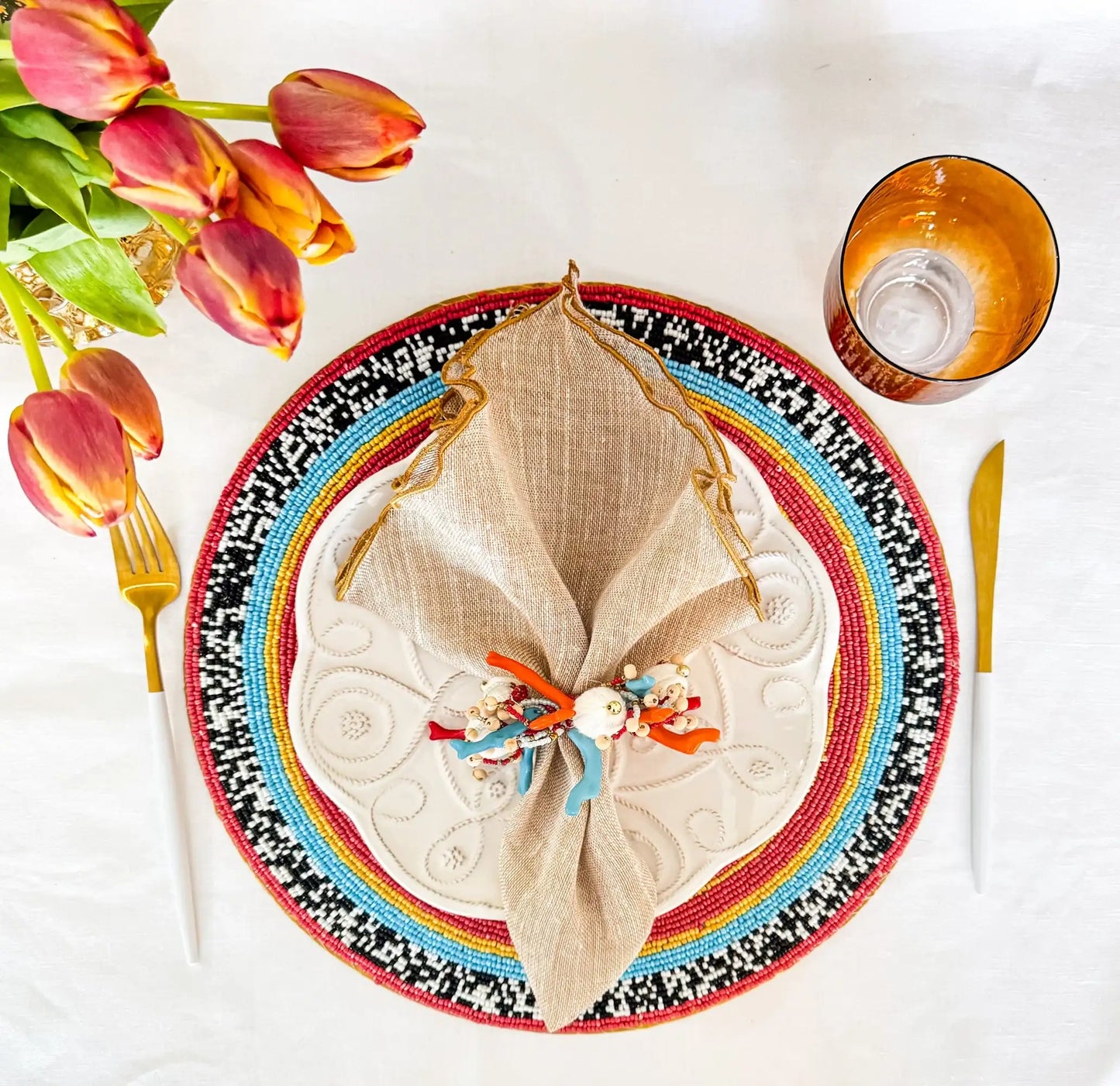 Gold Linen Napkins With Gold Ruffled Edges, Set of 4
