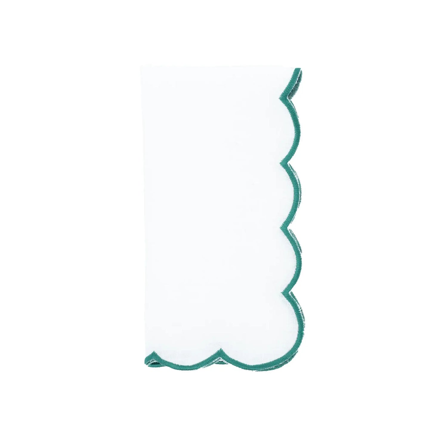 Green Scalloped Linen Napkins, Set of 4