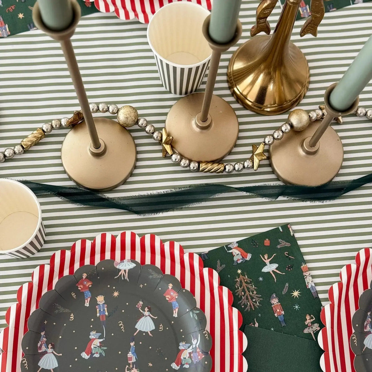 Green Striped Paper Table Runner – 19.5" x 150"