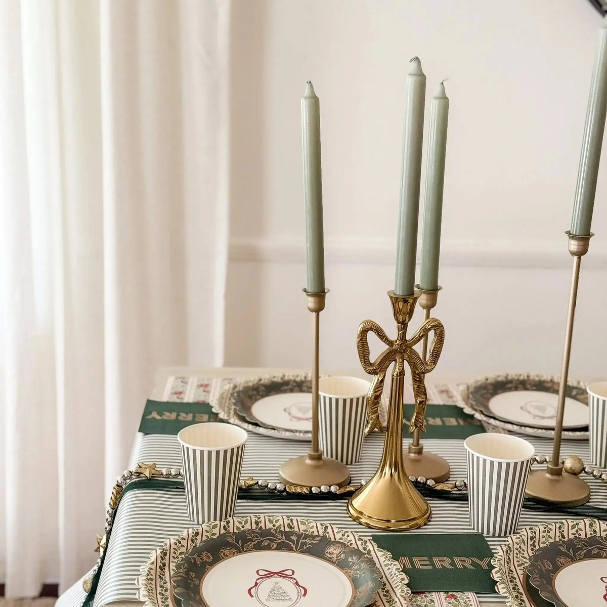 Green Striped Paper Table Runner – 19.5" x 150"