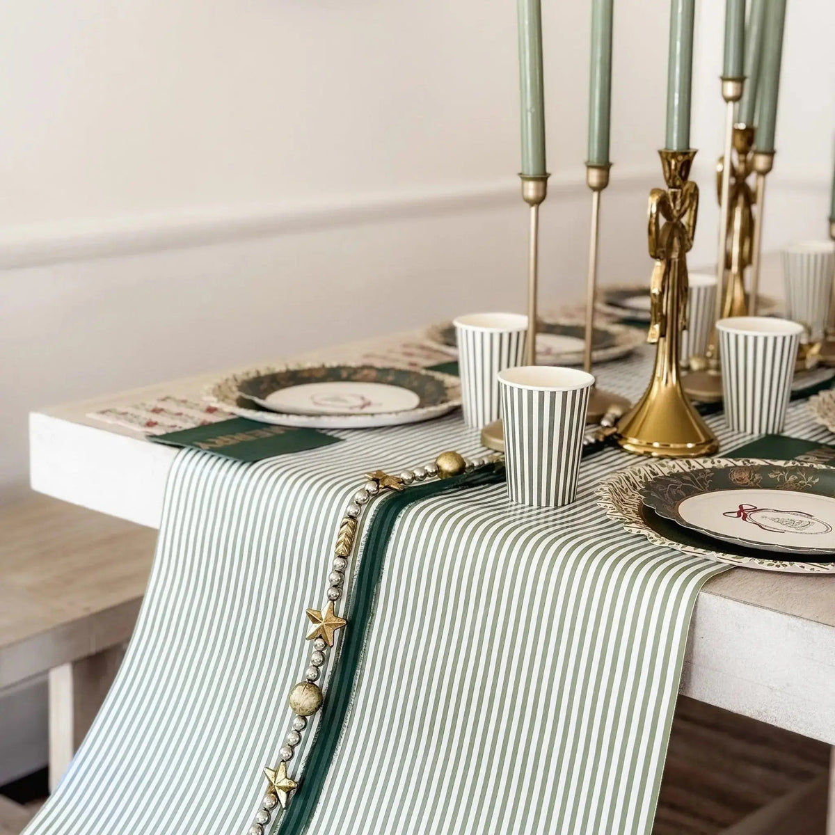 Green Striped Paper Table Runner – 19.5" x 150"