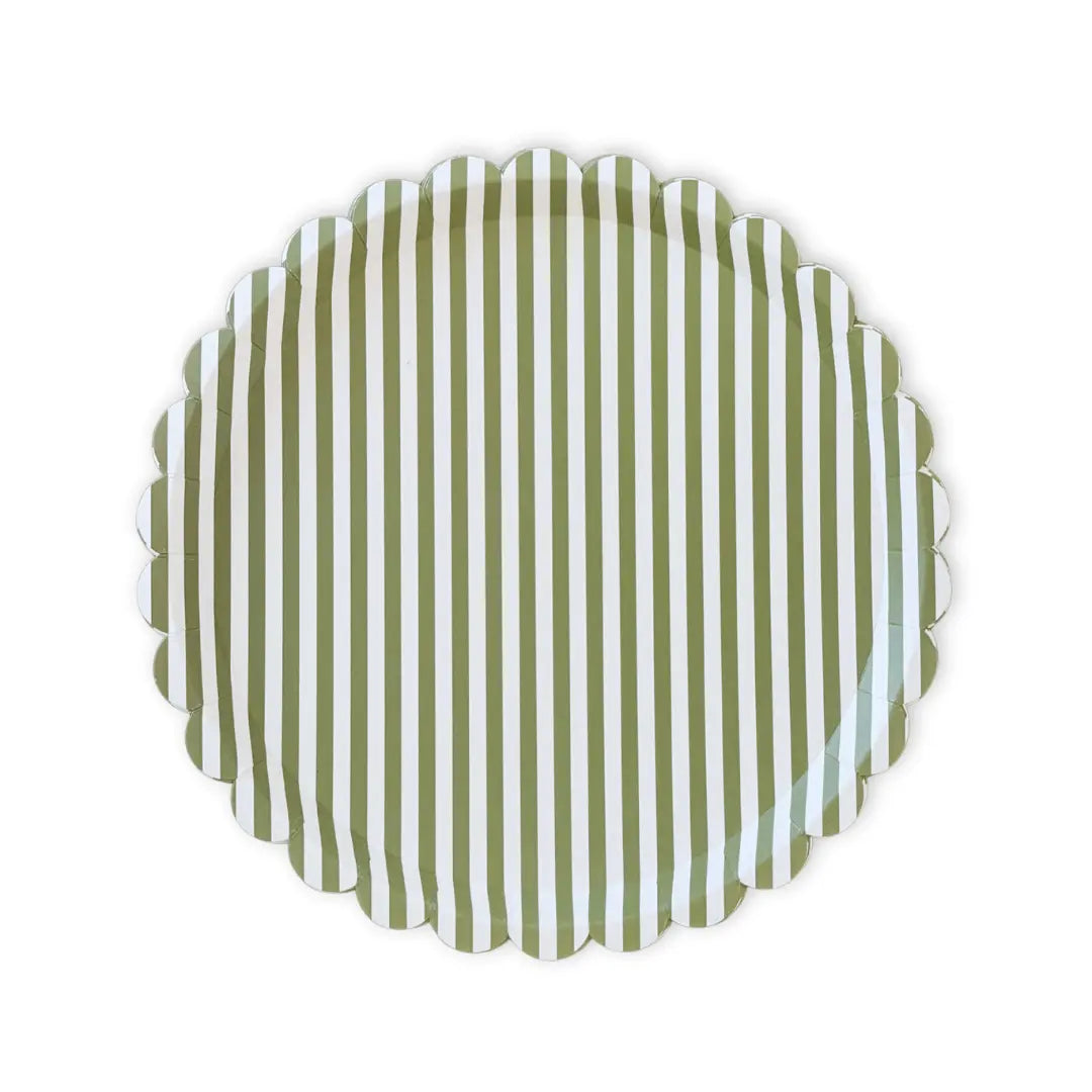 Green Stripe Christmas Plates, Scalloped (12 Pack)