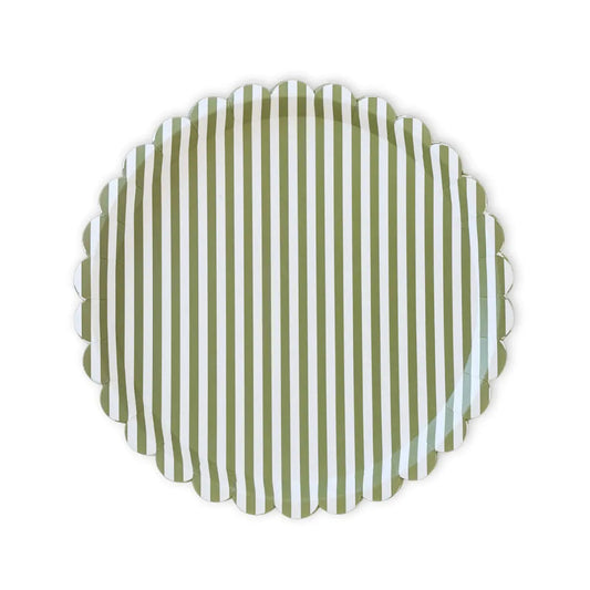 Green Stripe Christmas Plates, Scalloped (12 Pack)