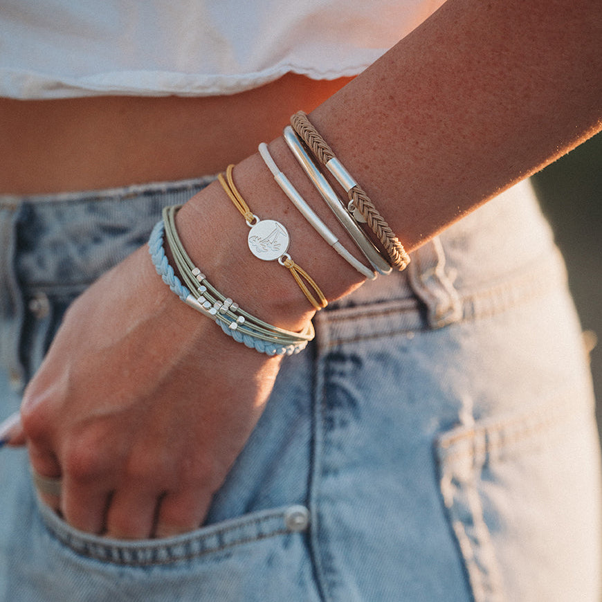 "Grow" Earthy Toned Silver Palm Tree Charm Hair Tie Bracelets