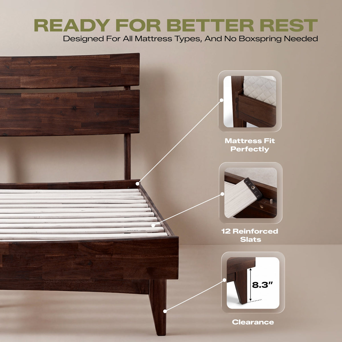 Aurora Solid Wood Bed Frame