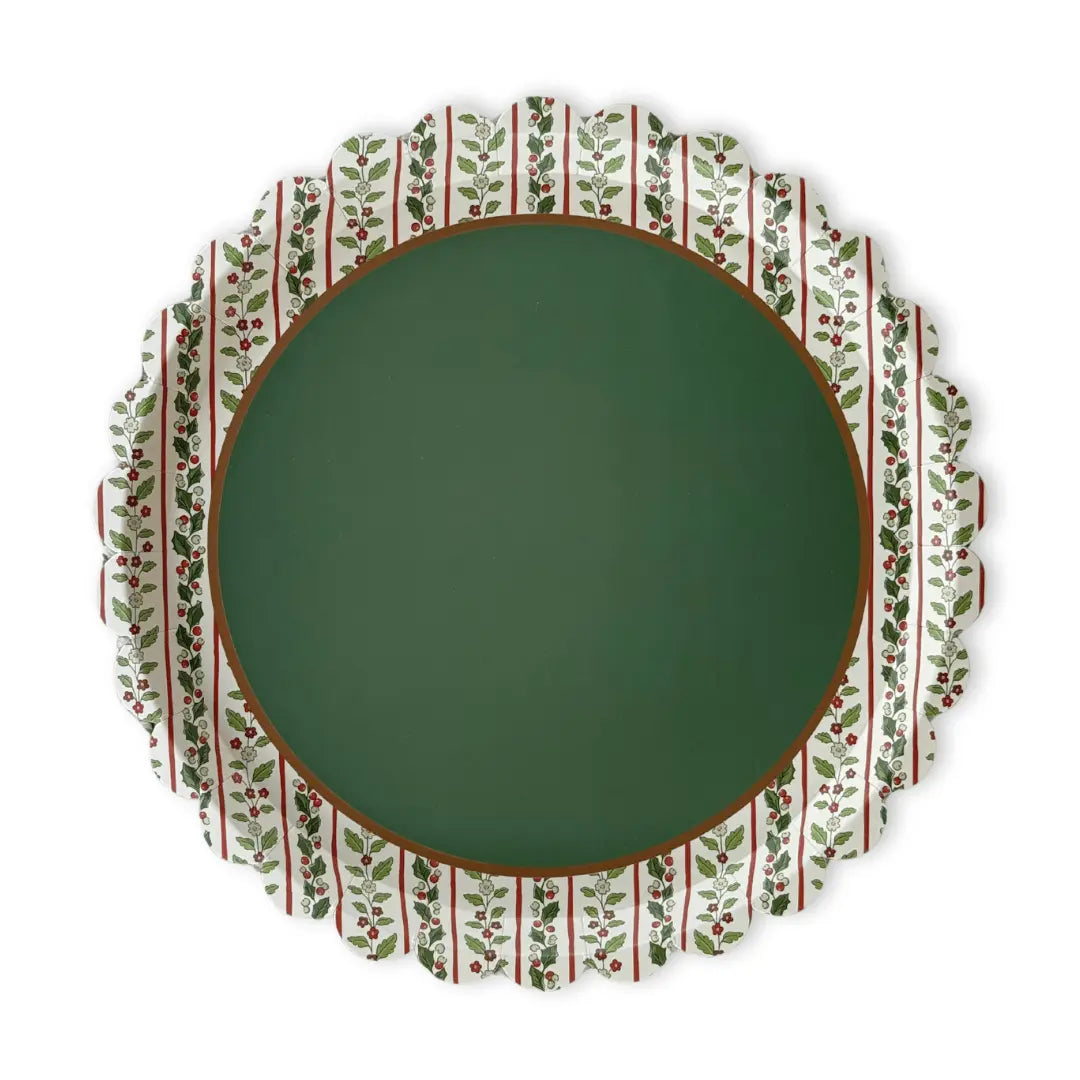 Christmas Dinner Plates, Vintage Holly Scalloped (12 Pack)