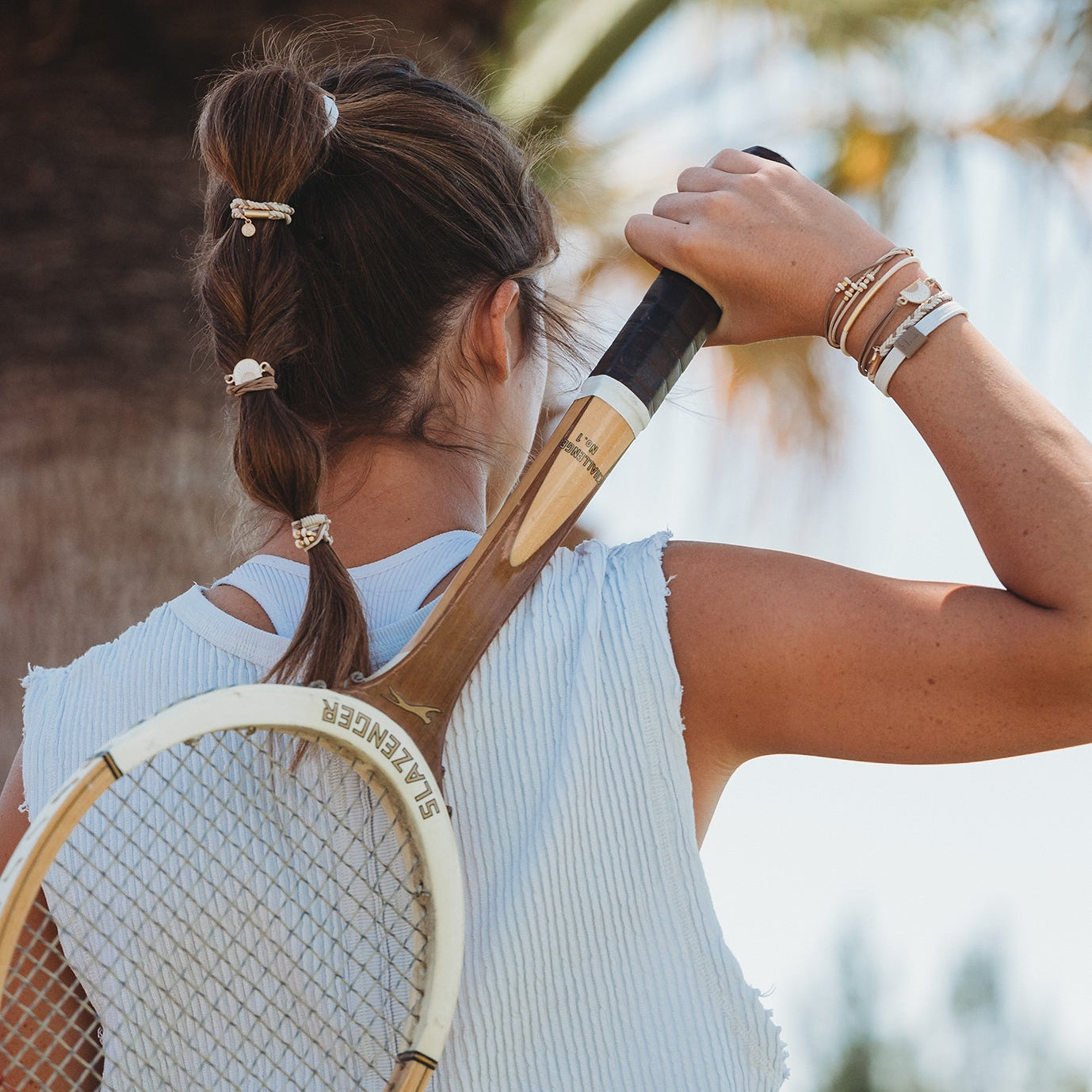 "Rise" Cream and Tan With Gold & Sun Accents Hair Tie Bracelets