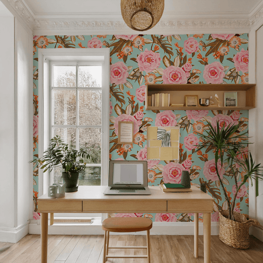 Posh Posy Wallpaper, light blue