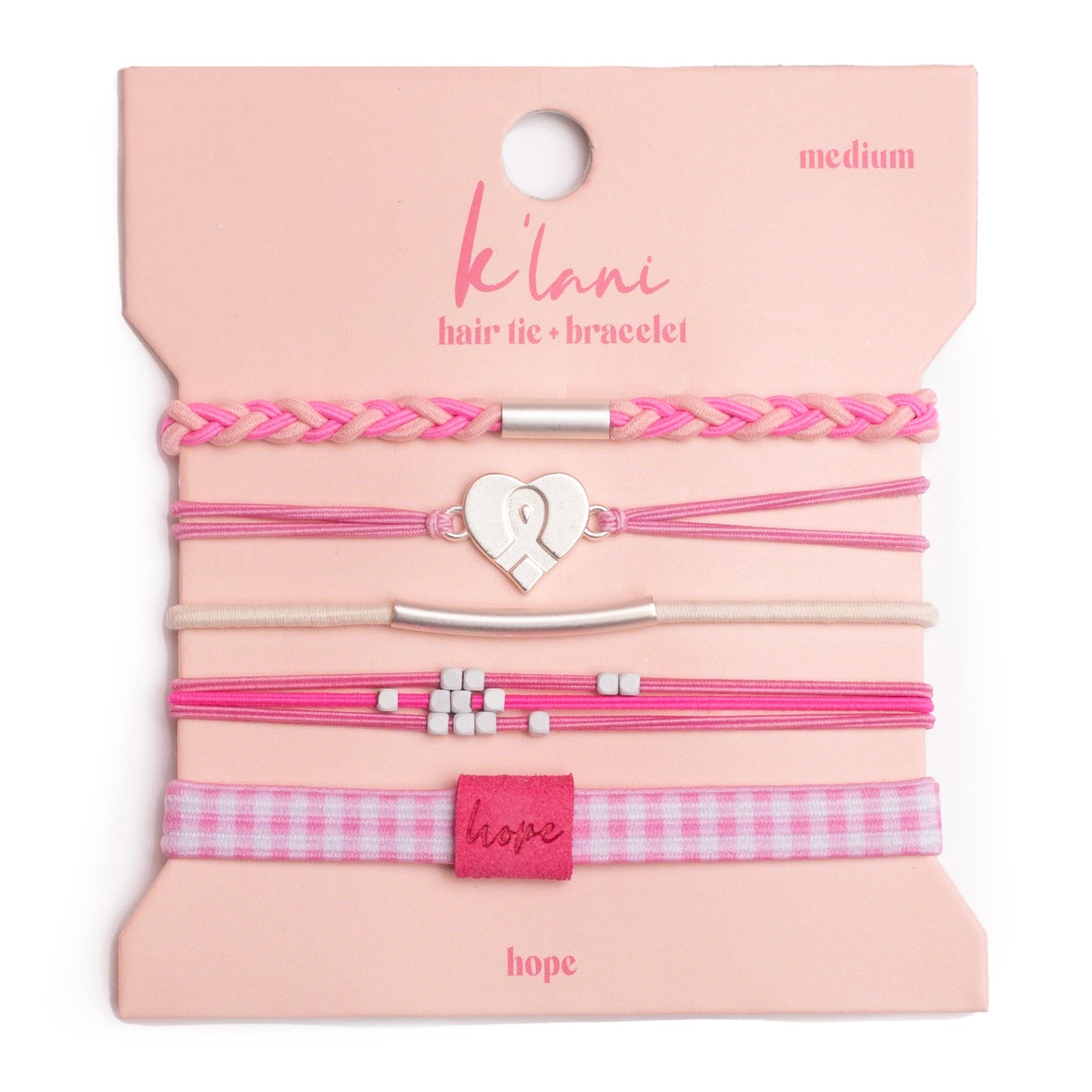 "Hope" Silver & Pink Breast Cancer Awareness Hair Tie Bracelets