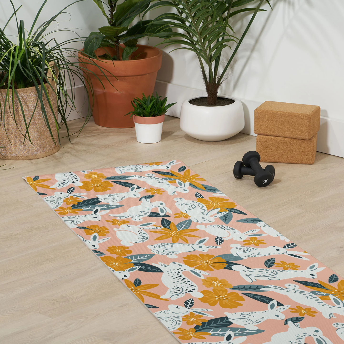 Bunnies Blooms Blush Yoga Mat