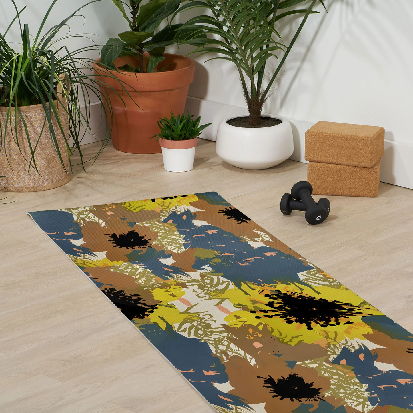 Yellow Ochre Florals Yoga Mat