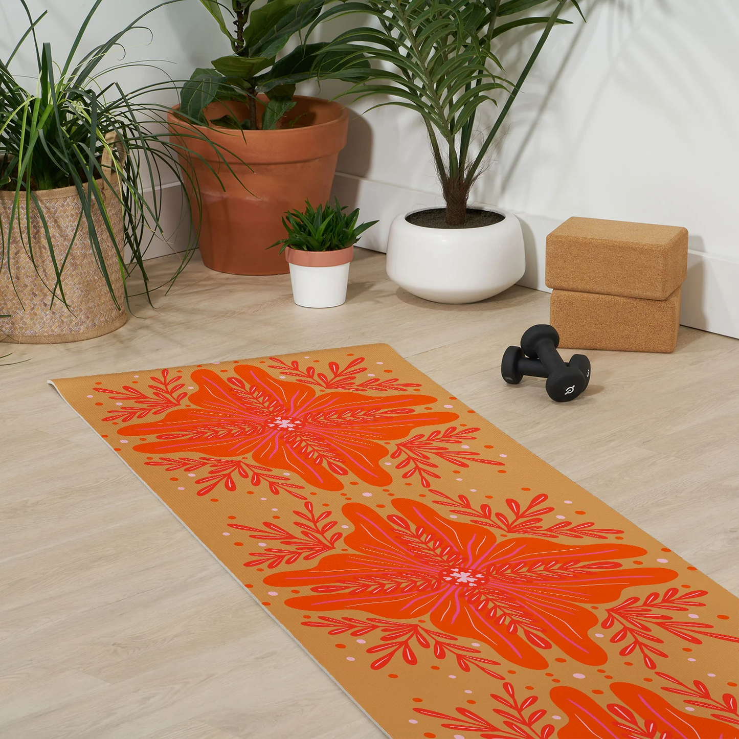 Orange Abstract Flower Yoga Mat