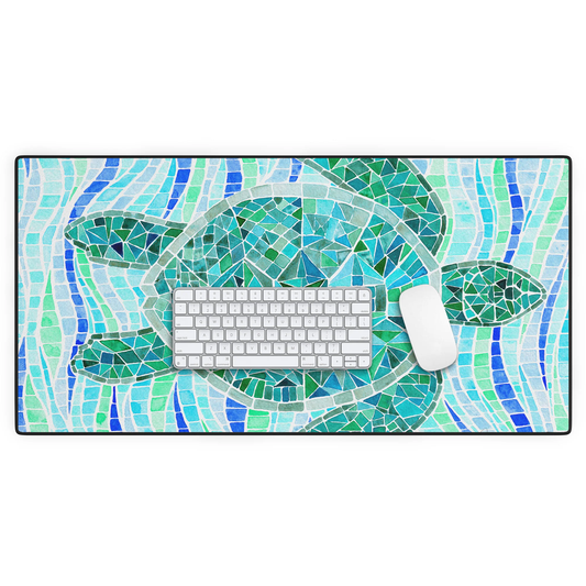 Mosaic Watercolor Sea Turtle Desk Mat