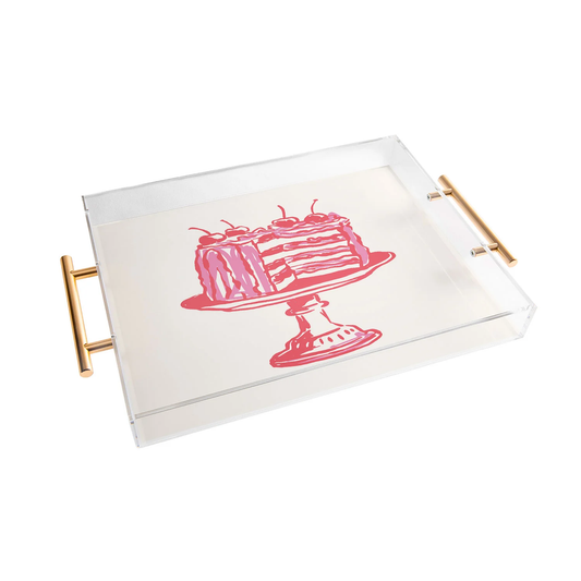 Pink Cake Acrylic Tray - Gold Handles