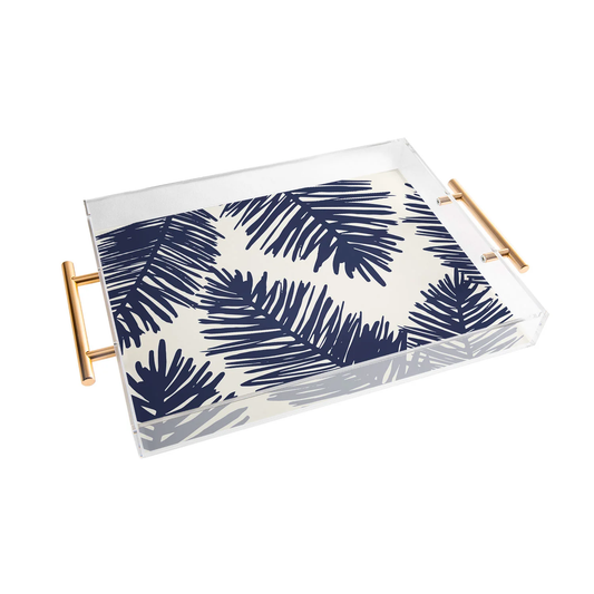 Blue Palms Acrylic Tray - Gold Handles