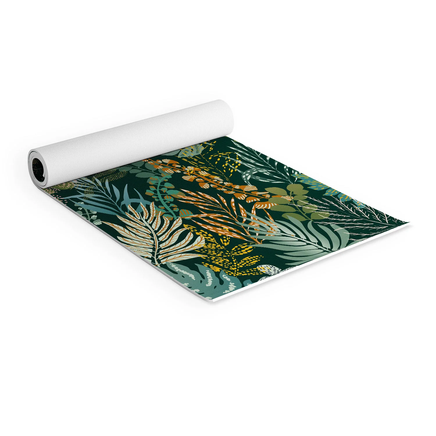 Tropical Night Emerald Leaves Yoga Mat