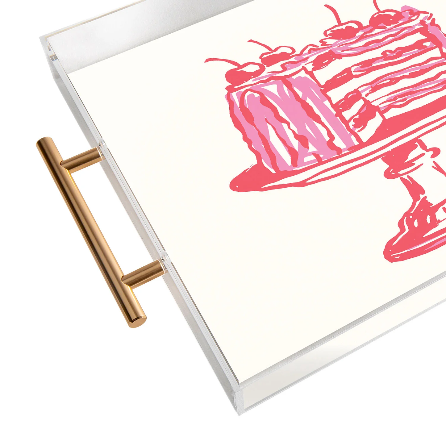 Pink Cake Acrylic Tray - Gold Handles