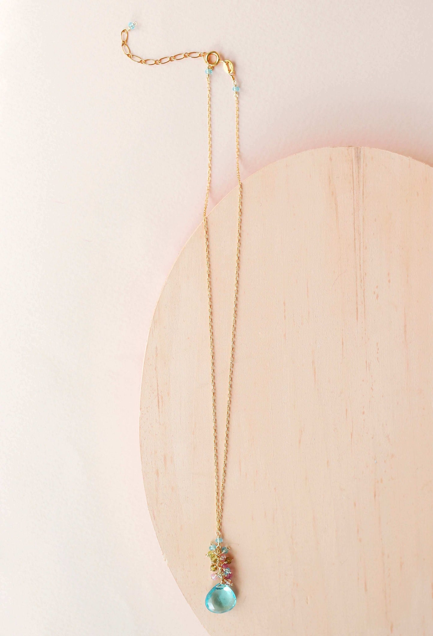 Aquamarine Quartz Gold Raindrop Necklace