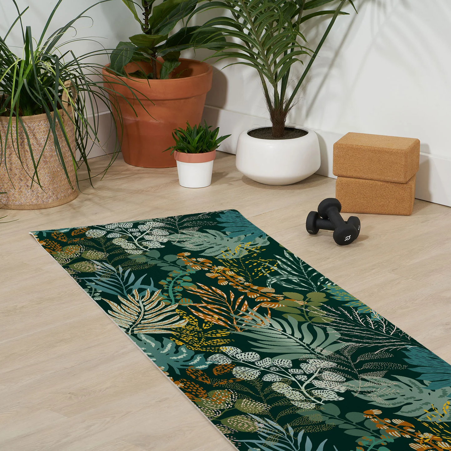 Tropical Night Emerald Leaves Yoga Mat
