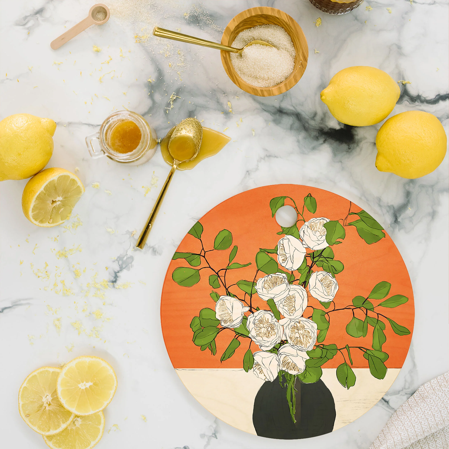 Beautiful Bouquet Round Bamboo Cutting Board