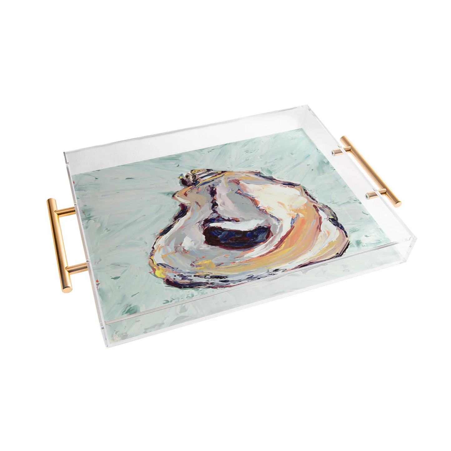 Oyster Shell Acrylic Tray - Gold Handles