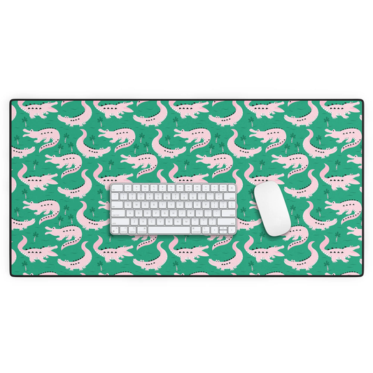 Crocodile Pink Green Desk Mat