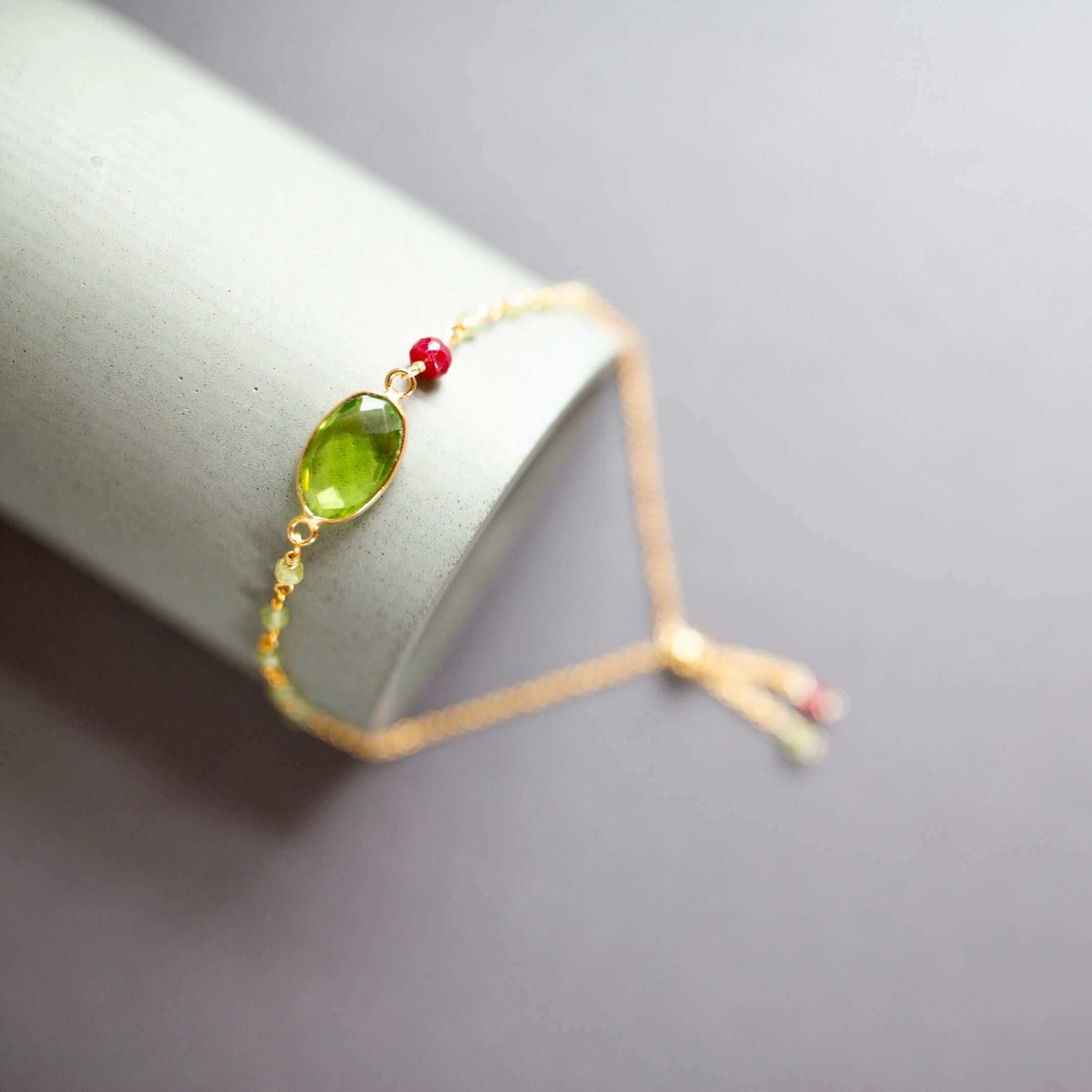 Bracelet Set: Peridot Quartz & Red Jade