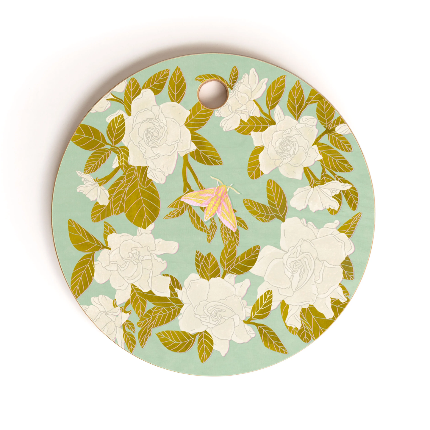 Gardenias Round Bamboo Cutting Board