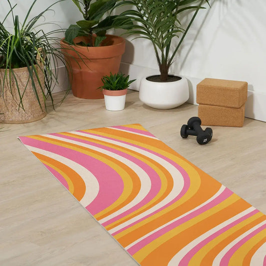 Wavy Retro Pink Stripes Yoga Mat