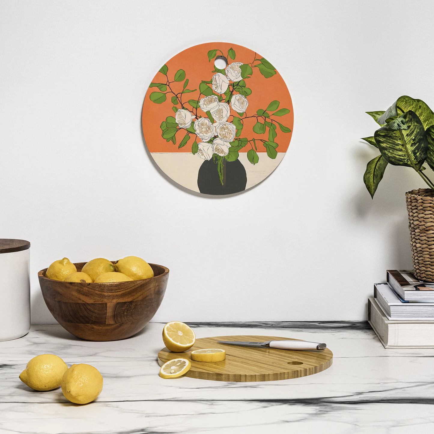 Beautiful Bouquet Round Bamboo Cutting Board